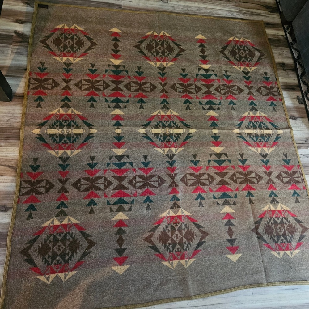 Vtg Antique Pendleton Cayuse Indian Robe Wool Blanket Southwest Geometric 60x64 - Picture 3 of 6
